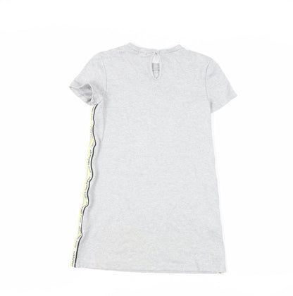 Kiabi Girls Grey Cotton T-Shirt Dress Size 10 Years Crew Neck Button - Side Stripe