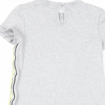 Kiabi Girls Grey Cotton T-Shirt Dress Size 10 Years Crew Neck Button - Side Stripe