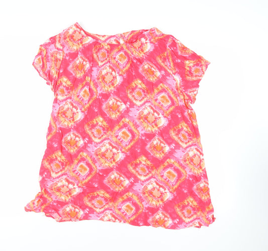 Evans Womens Pink Geometric Viscose Basic Blouse Size 22 Boat Neck