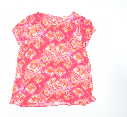 Evans Womens Pink Geometric Viscose Basic Blouse Size 22 Boat Neck