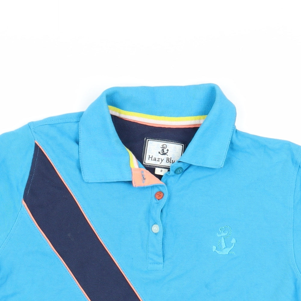 Hazy Blue Womens Blue Cotton Basic Polo Size 8 Collared