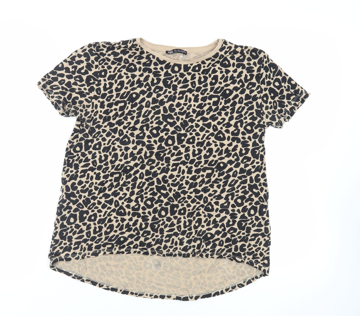 Womens UK Size S Zara Beige Basic T-Shirt