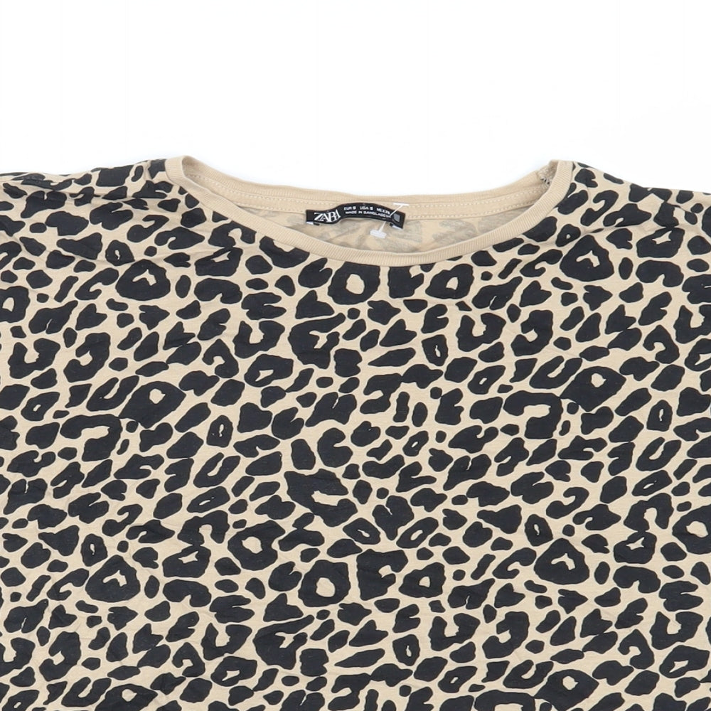 Womens UK Size S Zara Beige Basic T-Shirt