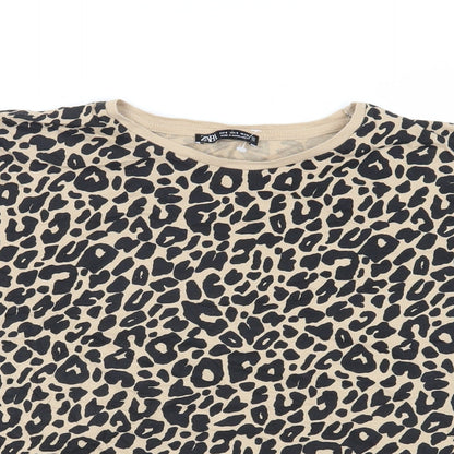 Womens UK Size S Zara Beige Basic T-Shirt