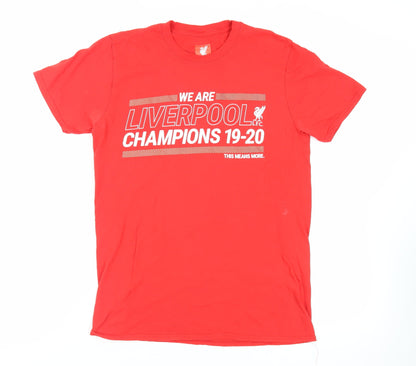 Liverpool FC Mens Red Cotton T-Shirt Size M Crew Neck - Champions