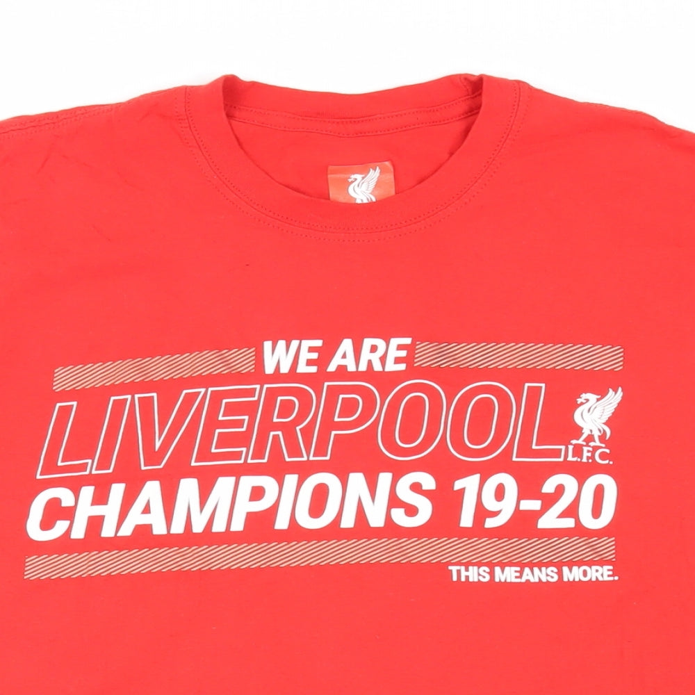 Liverpool FC Mens Red Cotton T-Shirt Size M Crew Neck - Champions