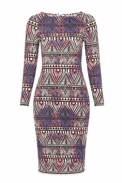New Look Womens Multicoloured Geometric Viscose Bodycon Size 10 Boat Neck Pullover