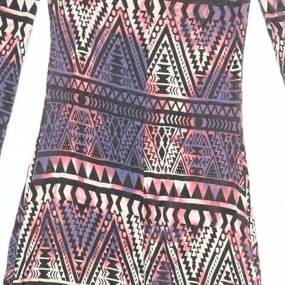 New Look Womens Multicoloured Geometric Viscose Bodycon Size 10 Boat Neck Pullover