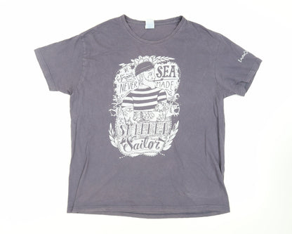 JHK Mens Grey Cotton T-Shirt Size XL Crew Neck - Sailor