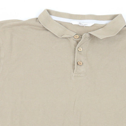 One Earth Mens Beige Cotton Polo Size XL Collared Button