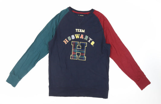 Marks and Spencer Mens Blue Colourblock Cotton T-Shirt Size M Crew Neck - Harry Potter Hogwarts