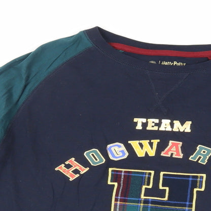 Marks and Spencer Mens Blue Colourblock Cotton T-Shirt Size M Crew Neck - Harry Potter Hogwarts
