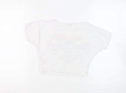 Signature Womens White Viscose Cropped T-Shirt Size M Round Neck - London Heart