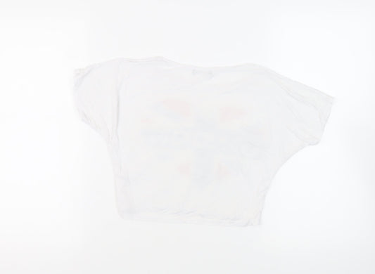 Signature Womens White Viscose Cropped T-Shirt Size M Round Neck - London Heart