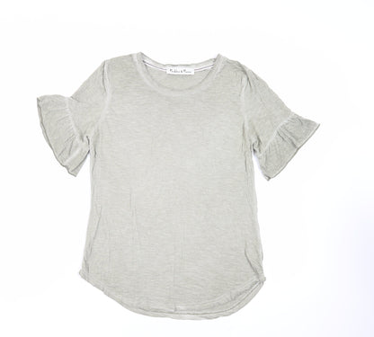 Madeline & Monroe Womens Green Viscose Basic T-Shirt Size M Round Neck - Ruffle Sleeves