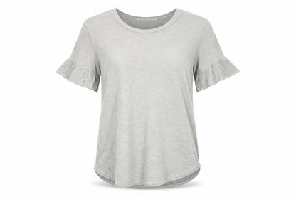 Madeline & Monroe Womens Green Viscose Basic T-Shirt Size M Round Neck - Ruffle Sleeves