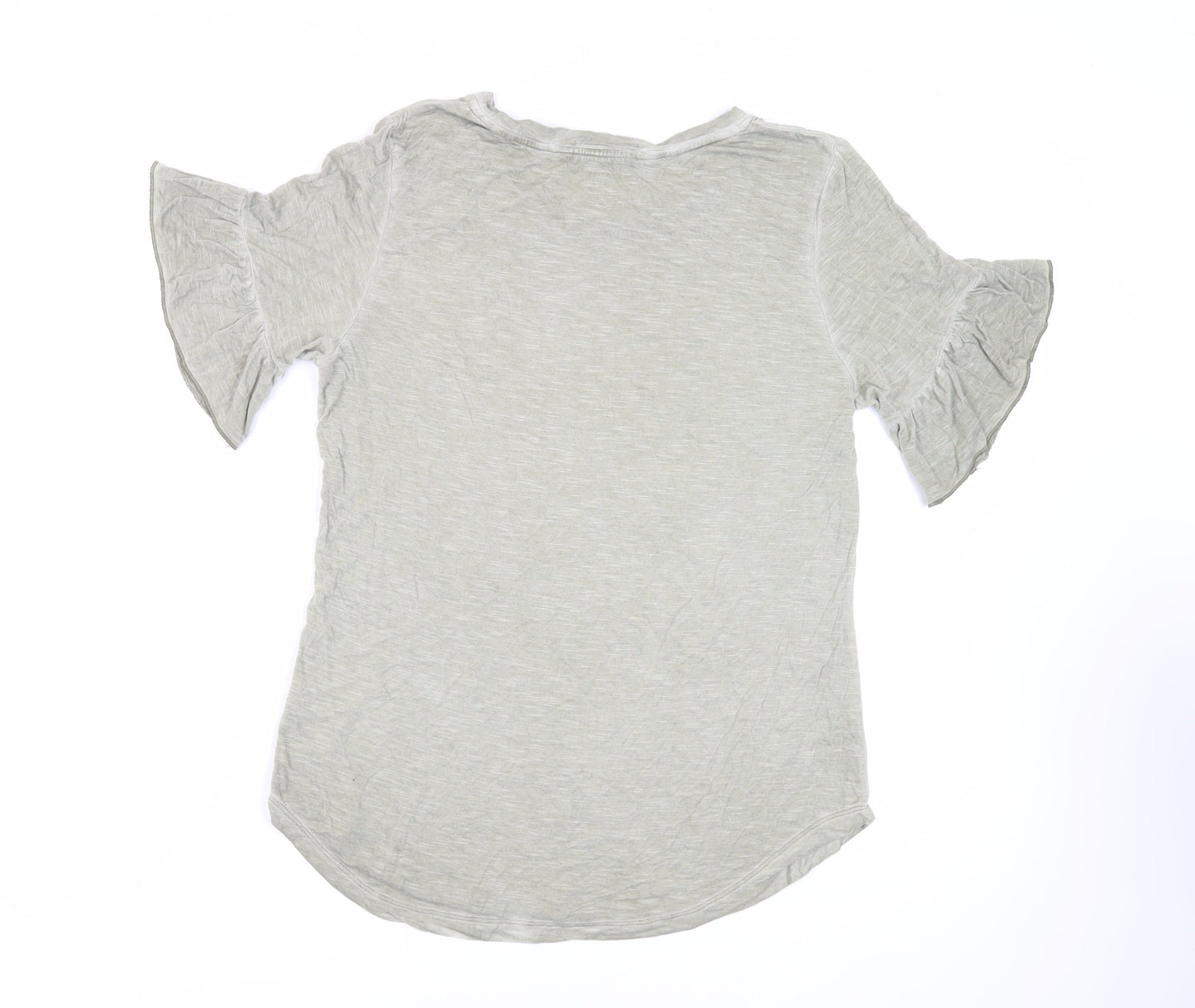 Madeline & Monroe Womens Green Viscose Basic T-Shirt Size M Round Neck - Ruffle Sleeves