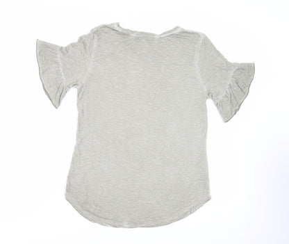 Madeline & Monroe Womens Green Viscose Basic T-Shirt Size M Round Neck - Ruffle Sleeves