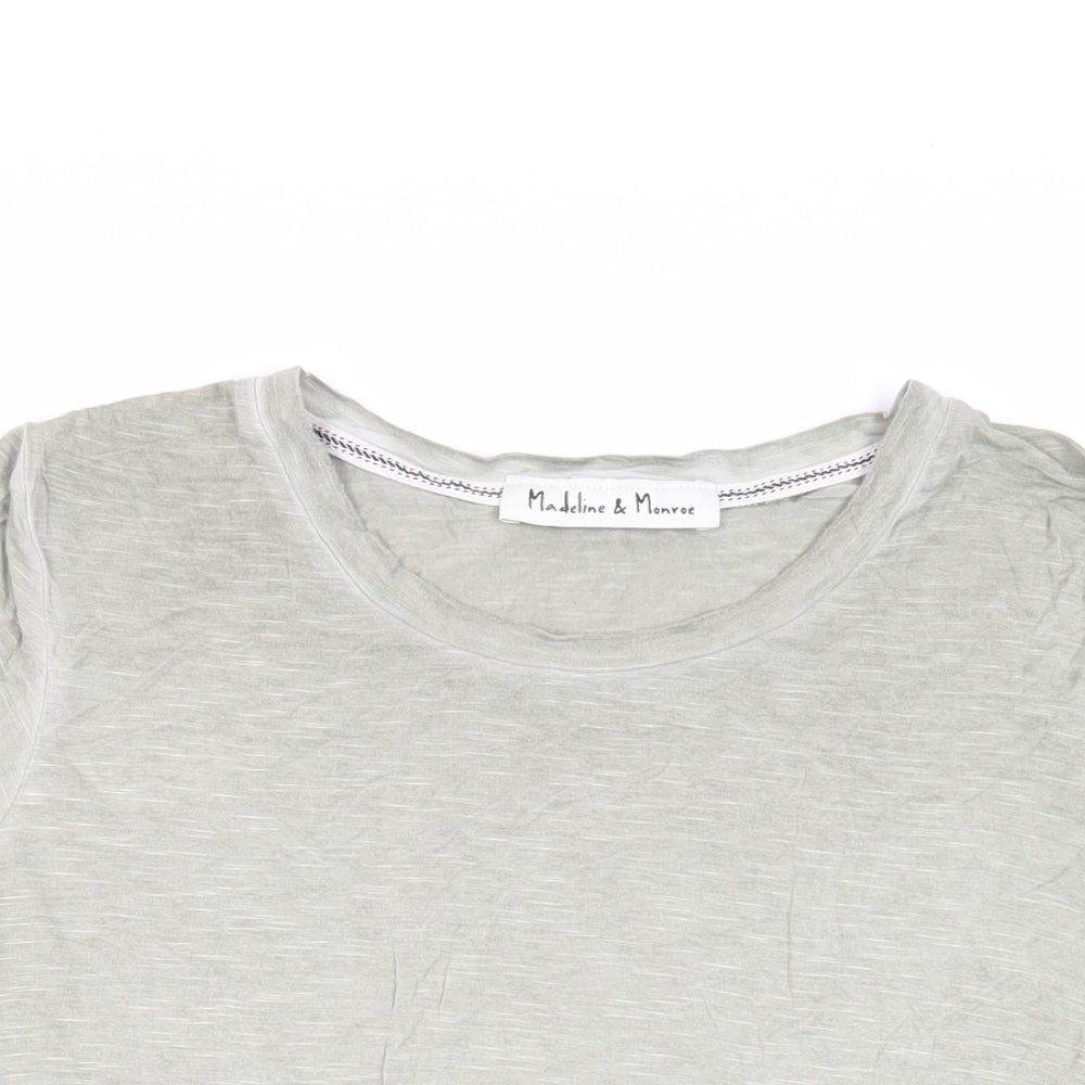 Madeline & Monroe Womens Green Viscose Basic T-Shirt Size M Round Neck - Ruffle Sleeves