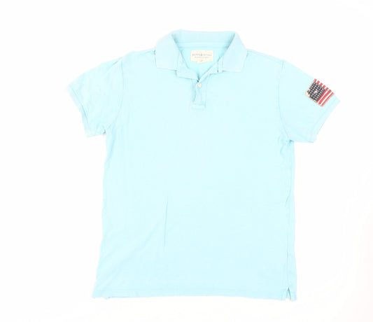 Denim & Supply Ralph Lauren Mens Blue Cotton Polo Size M Collared Button