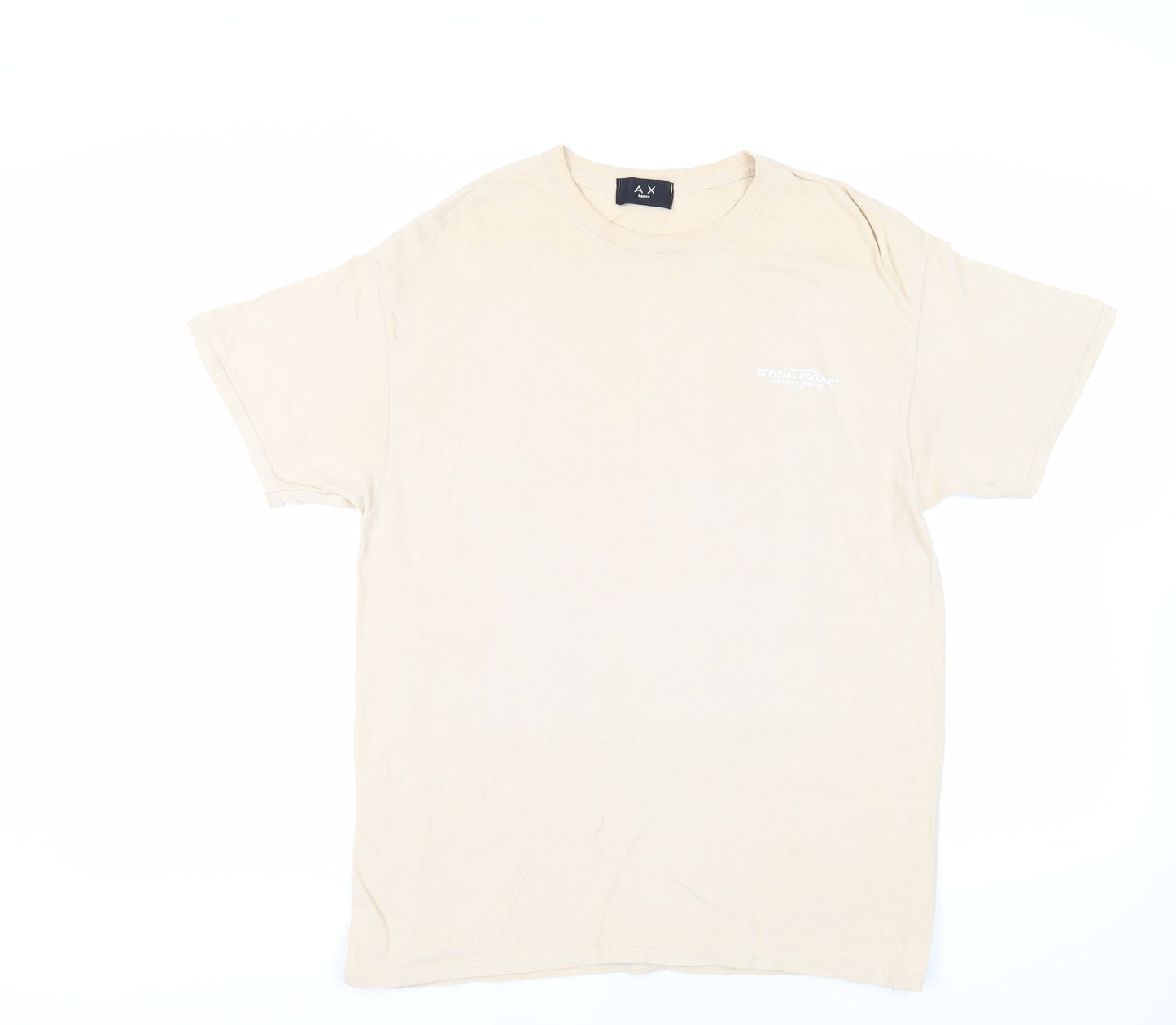 AX Paris Mens Beige Cotton T-Shirt Size L Crew Neck