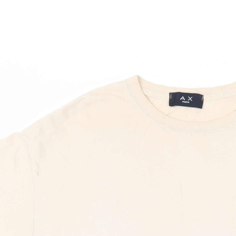 AX Paris Mens Beige Cotton T-Shirt Size L Crew Neck
