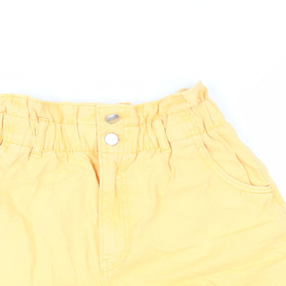 H&M Womens Orange Cotton Paperbag Shorts Size 8 L4 in Regular Zip - Elasticated Waist