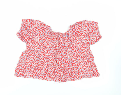 NEXT Girls Red Geometric Viscose Basic Blouse Size 12 Years Off the Shoulder Pullover