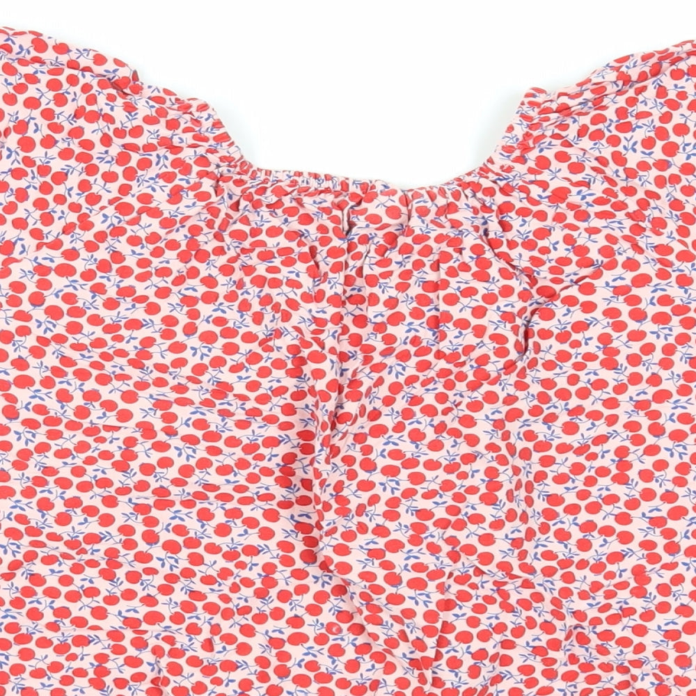 NEXT Girls Red Geometric Viscose Basic Blouse Size 12 Years Off the Shoulder Pullover