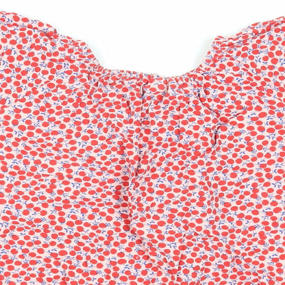 NEXT Girls Red Geometric Viscose Basic Blouse Size 12 Years Off the Shoulder Pullover