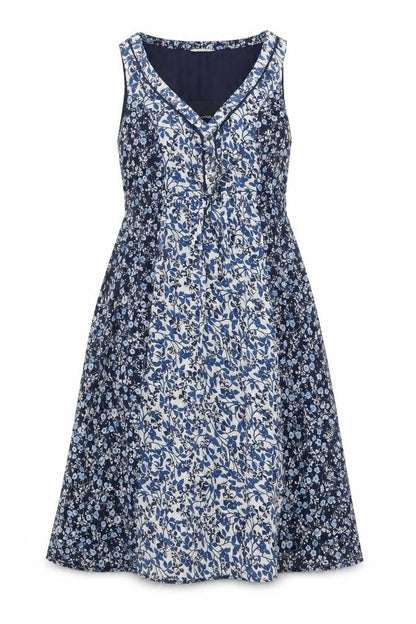 Indigo Collection Womens Blue Floral Polyester A-Line Size 8 V-Neck Drawstring