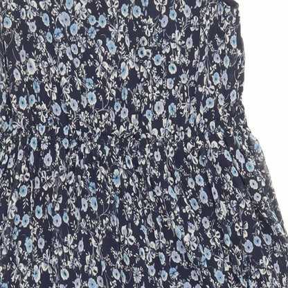 Indigo Collection Womens Blue Floral Polyester A-Line Size 8 V-Neck Drawstring