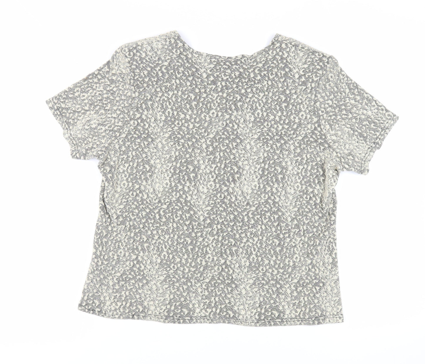 Bonmarché Womens Beige Animal Print Polyester Basic Blouse Size L V-Neck - Shoulder Pads