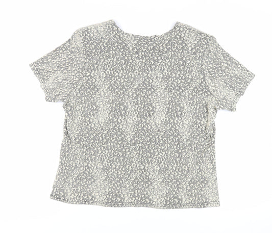 Bonmarché Womens Beige Animal Print Polyester Basic Blouse Size L V-Neck - Shoulder Pads