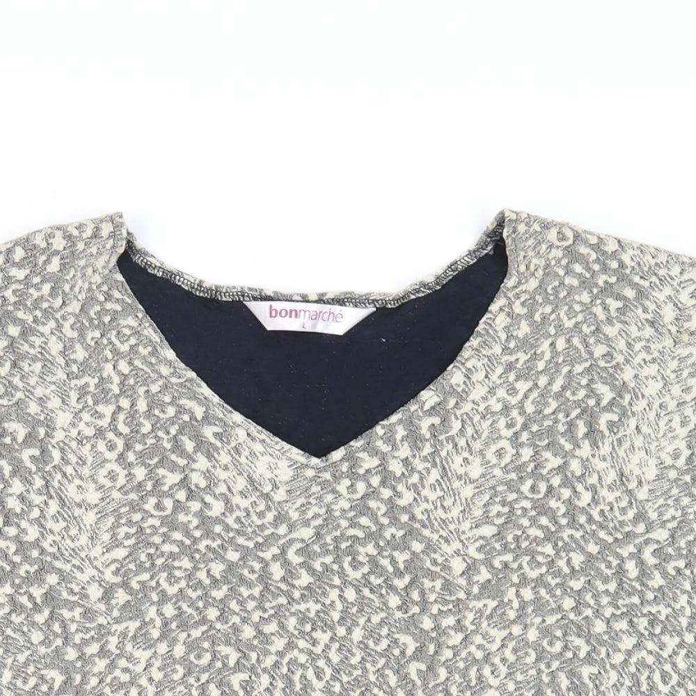 Bonmarché Womens Beige Animal Print Polyester Basic Blouse Size L V-Neck - Shoulder Pads
