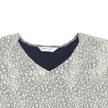 Bonmarché Womens Beige Animal Print Polyester Basic Blouse Size L V-Neck - Shoulder Pads