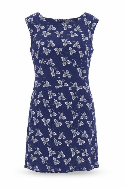 Apricot Womens Blue Geometric Viscose Mini Size 10 Boat Neck Zip - Leaf Pattern