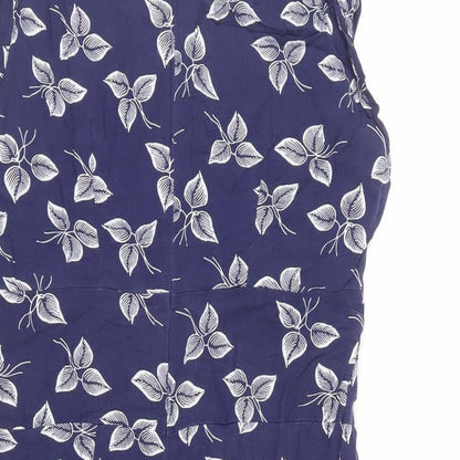 Apricot Womens Blue Geometric Viscose Mini Size 10 Boat Neck Zip - Leaf Pattern