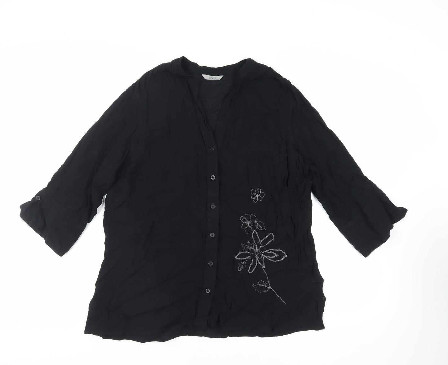 Womens UK Size XL Marks and Spencer Black Basic Button-Up
