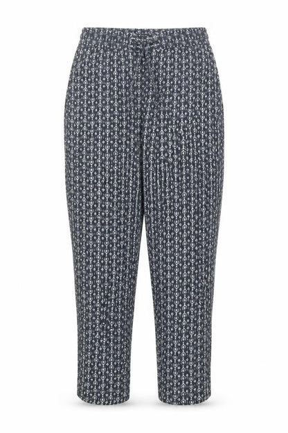Marks & Spencer Womens Blue Geometric Viscose Cropped Trousers Size 8 L24 in Regular Drawstring - Elasticated Waist