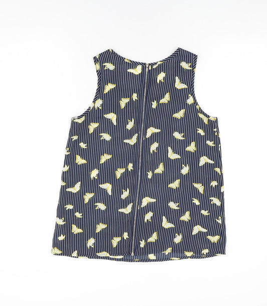 Cameo Rose Womens Blue Striped Polyester Basic T-Shirt Size 10 Round Neck - Butterfly Print