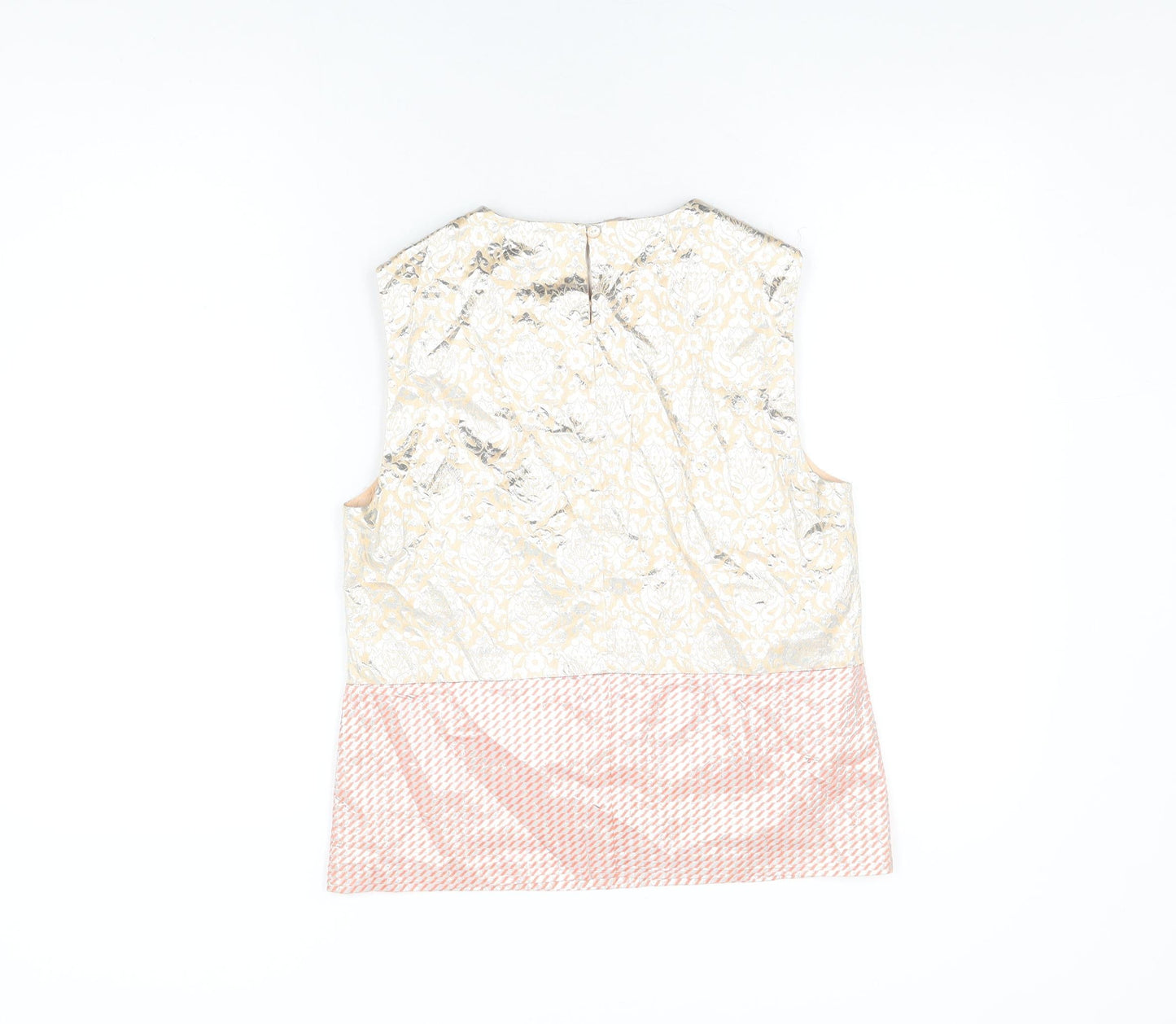 Stefanel Womens Beige Geometric Polyester Basic T-Shirt Size XS Round Neck - Jewel Detail on Neckline