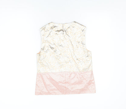 Stefanel Womens Beige Geometric Polyester Basic T-Shirt Size XS Round Neck - Jewel Detail on Neckline