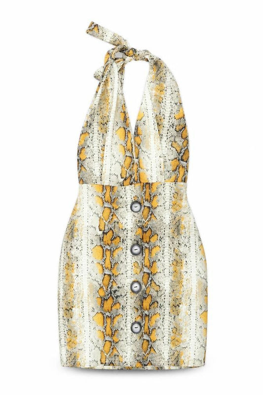Stylewise Womens Beige Animal Print Polyester Bodycon Size 8 Halter Tie - Snake Print