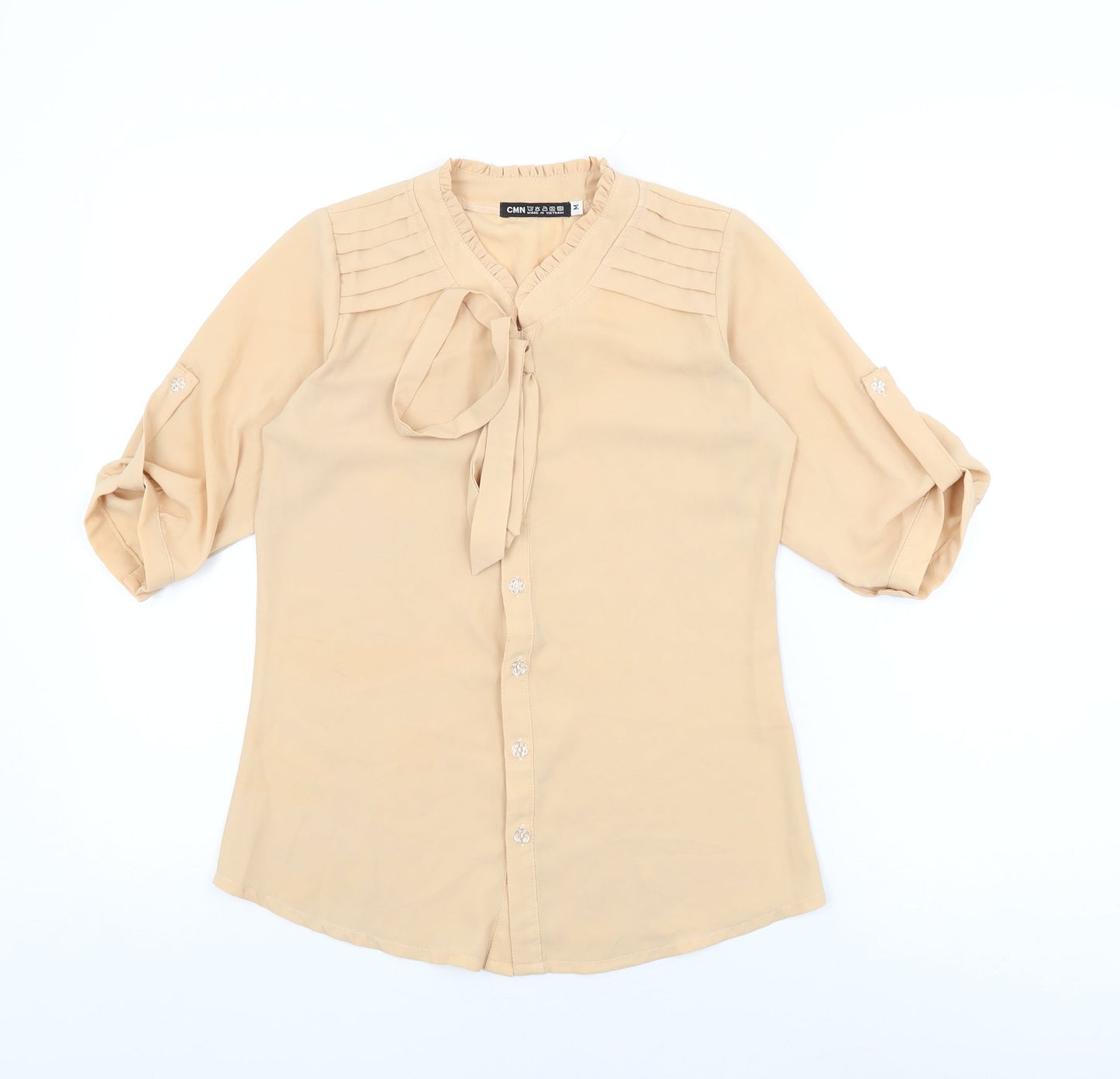 CMN Womens Beige Polyester Basic Button-Up Size M Round Neck