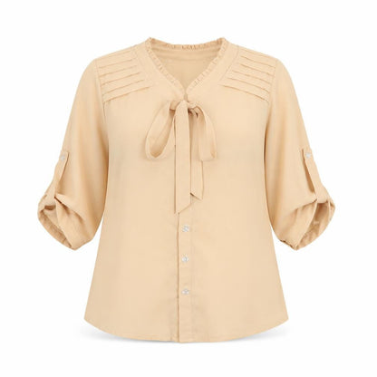 CMN Womens Beige Polyester Basic Button-Up Size M Round Neck