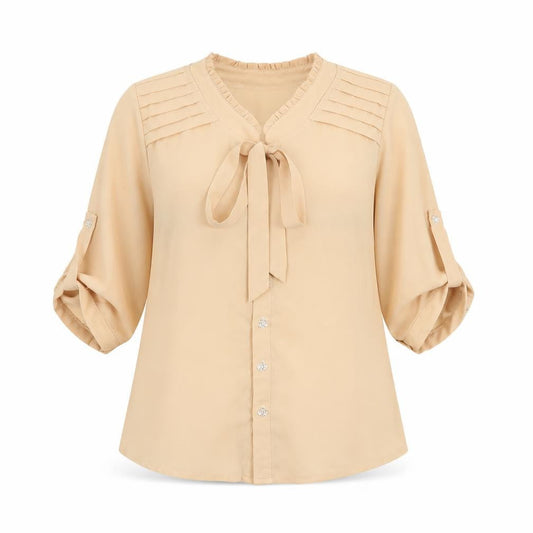 CMN Womens Beige Polyester Basic Button-Up Size M Round Neck