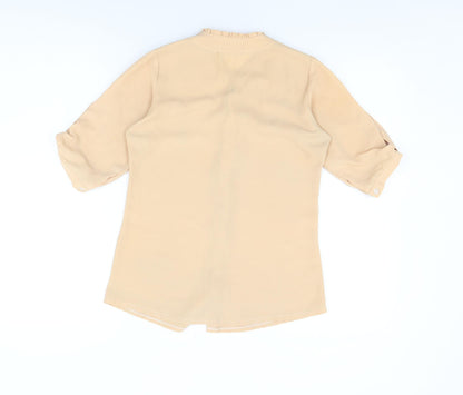 CMN Womens Beige Polyester Basic Button-Up Size M Round Neck
