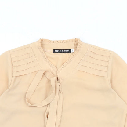 CMN Womens Beige Polyester Basic Button-Up Size M Round Neck