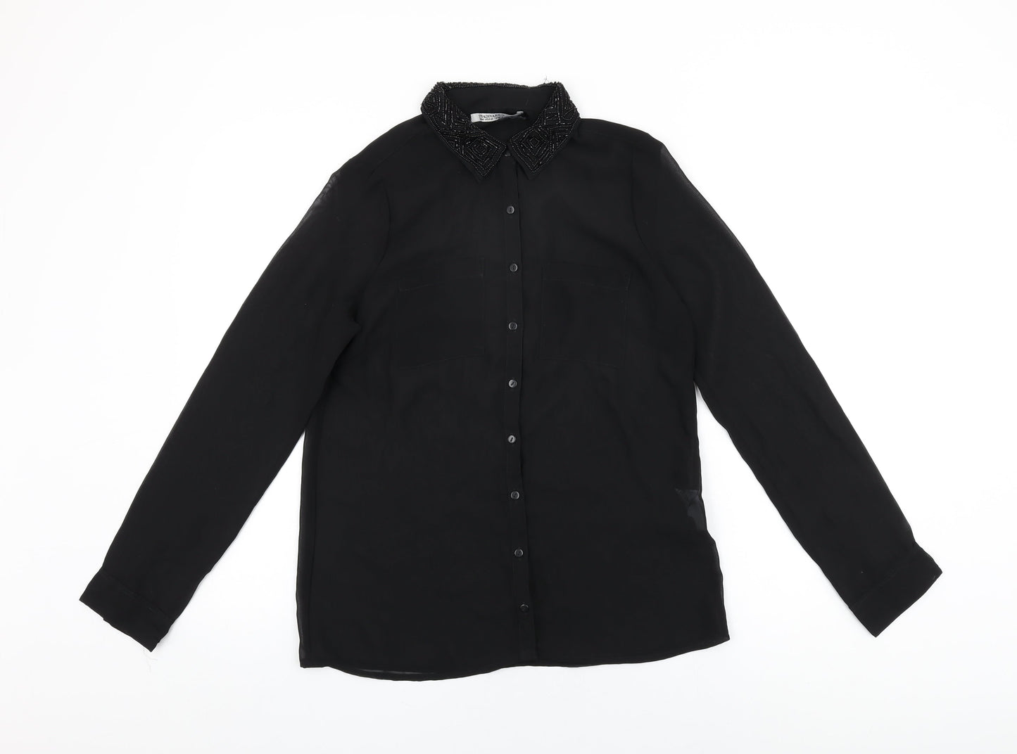 Womens UK Size M Stradivarius Black Basic Button-Up